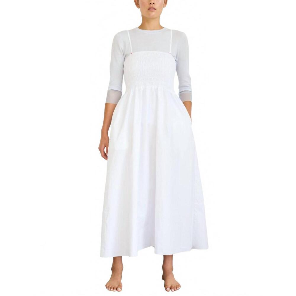 NEW BRAZEAU TRICOT swan midi dress in bright white